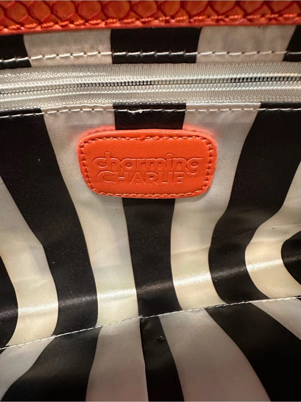 Textured Orange Faux-Snakeskin Handle Clutch